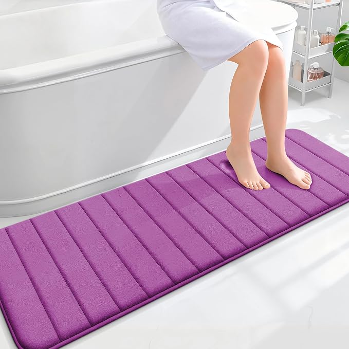 OLANLY Memory Foam Long Bathroom Rugs Runner 59x20, Super Soft Absorbent | Purple, Quick Dry Bath Mat, Machine Washable Shower Floor Rugs, Bathmat Carpet for Bathroom Floor, Tub and Shower