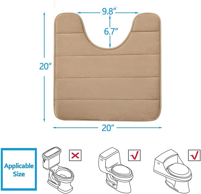 Buganda Memory Foam U-Shaped Toilet Rugs 20 x 20, Absorbent Bathroom mat | Camel, Thick Soft Machine Washable toilet mat for bathroom, Contour Bath Rugs Mat for Toilet Base