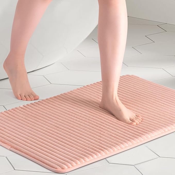 FRESHMINT Charcoal Infused Memory Foam Bath Mat, 20"x32", Dusty Rose | Non-Slip, Ultra Soft, Thick & Water Absorbent, Machine Washable, Quick Dry, Plush Comfort