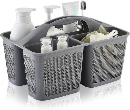 NINU Plastic Gray Shower Caddy Basket, Divided Cleaning Portable Shower Basket with Handle Compartments Storage Organizer for Bathroom, College, Kitchen, Dorm Room Essentials