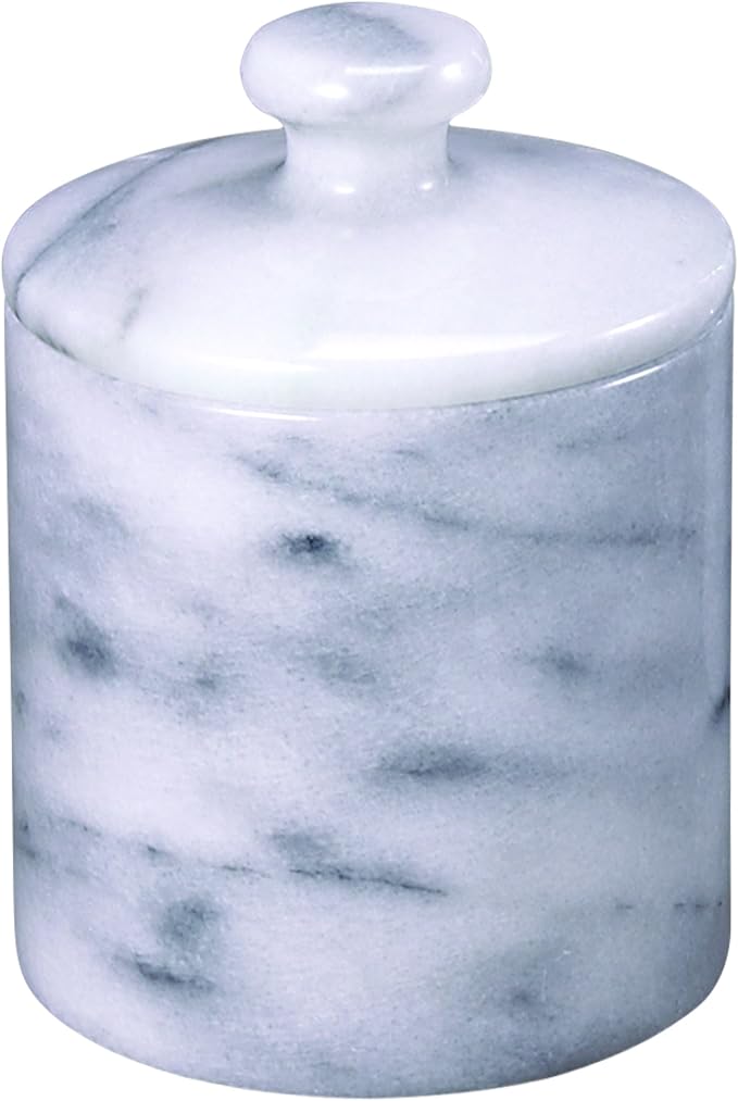 Creative Home Natural Marble Cotton Swab Canister with Lid, Off-White