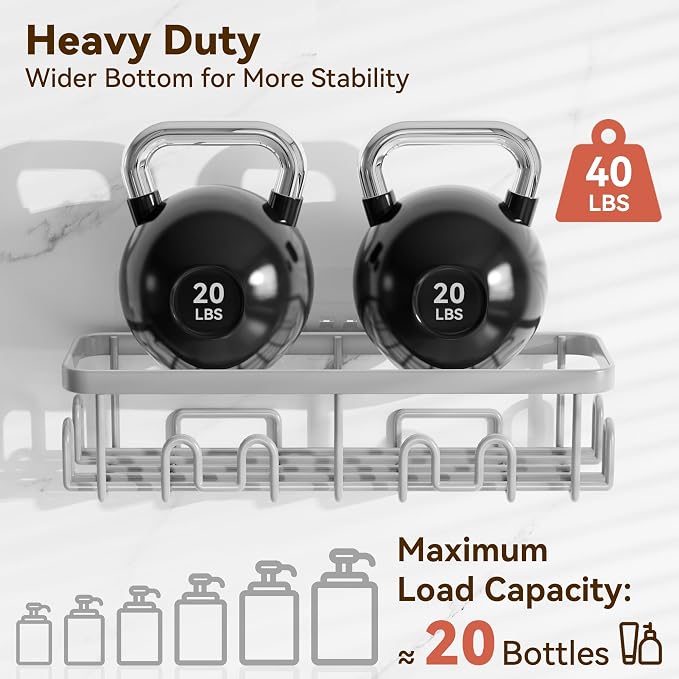 YASONIC Shower Caddy Adhesive, 100% Rustproof Shower Organizer with Soap and Toothbrush Holder, Large Capacity Shower Shelves for Inside Shower, No Drill Shower Storage for Home (5 Pack Grey)