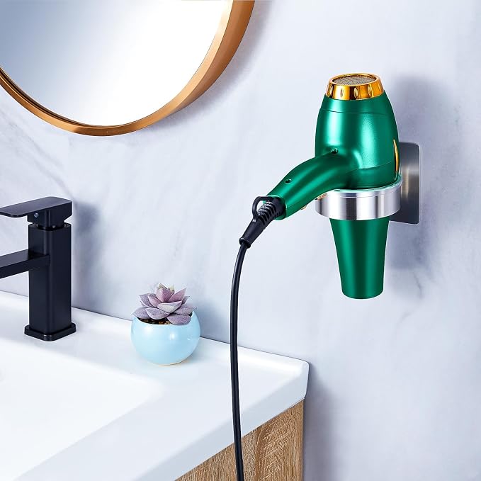 Blow Dryer Holder Wall Mounted, hairdryer holder for bathroom, Blow Dryer Organizer, hair tool organizer wall mount, Adhesive Hair Dryer Storage for Bathroom Barber Shop (Silver)