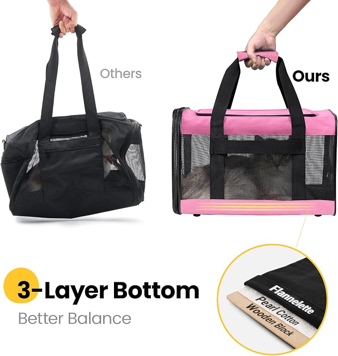 Conlun Dog Carrier Soft Sided, Large Cat Carrier up to 20 Lbs,Pink L | with Inner Safety Leash, Pet Transport Carrier for Large Cats and Medium Dog, Collapsible Puppy Carrier Bag