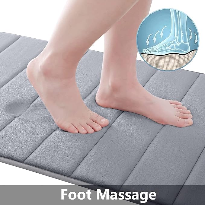 Buganda Memory Foam Bath Mat 59 x 20, Ultra Soft Absorbent Bathroom Rugs | Medium Grey, Machine Washable Quick Dry Bath Mats for Bathroom Floor, Shower and Tub, Home Decor Accessories