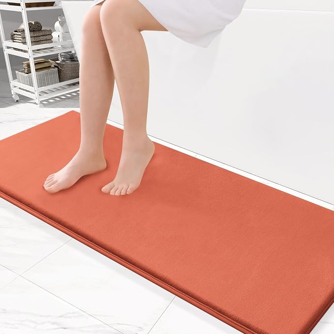 Smiry Memory Foam Bath Mat 47x17, Extra Soft and Absorbent Bathroom Rugs | Coral, Quick Dry Machine Washable Non-Slip Bath Mat for Bathroom Floor, Shower and Tub