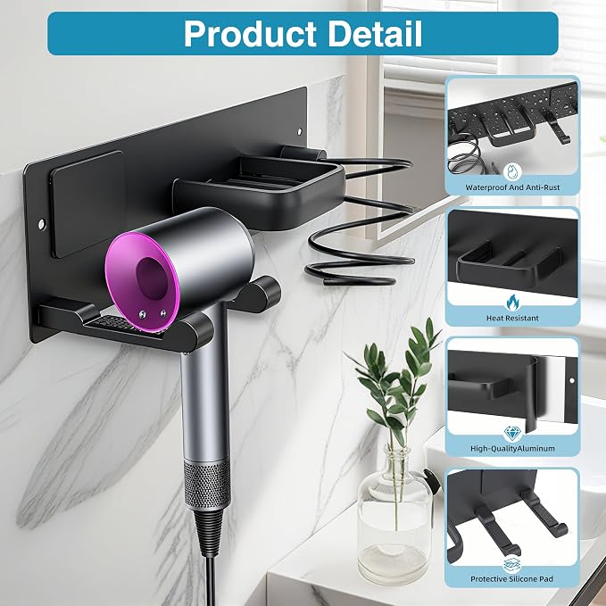 Hair Dryer Holder Hair Tool Organizer Metal Wall Mount(Matte Black) | Heat Resistant Hair Tool Organizer, Metal Wall Mount Storage, Bathroom Counter Space Saver, Blow Dryer Holder