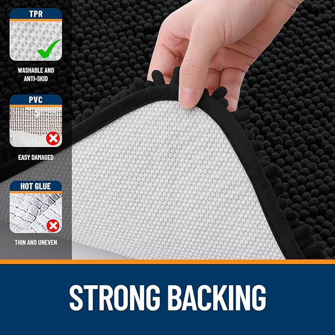 OLANLY Bathroom Runner Rugs 59x20, Extra Soft Absorbent Chenille Bath Rugs | Black, Quick-Drying Rubber Backing, Machine Washable Long Bath Mat for Bathroom Floor, Tub and Shower, Home Decor Accessories