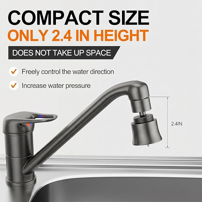 Metal Faucet Aerator - Dual Modes Kitchen Sink Aerator - 360° Swivel Sink Sprayer Attachment - Faucet Sprayer Head with 55/64'' Female Thread - Anti-clogging Design - Gun Gray