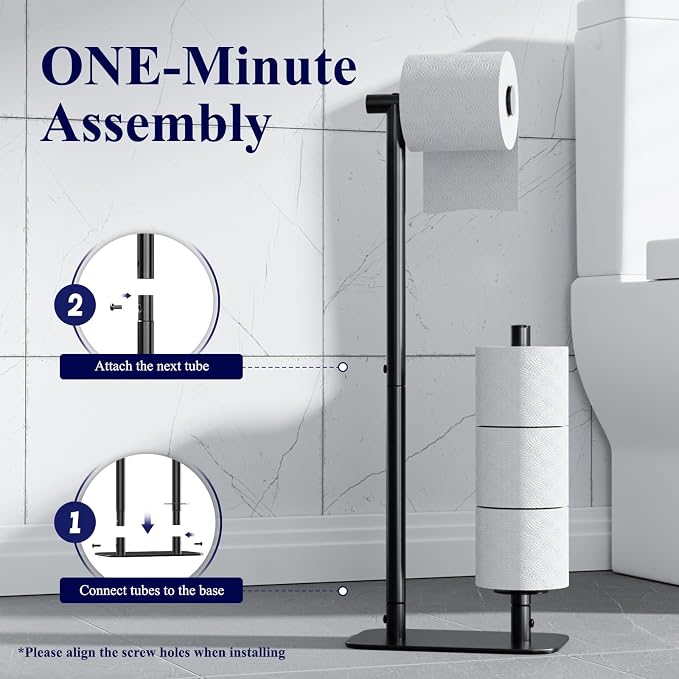 Kitsure Toilet Paper Holder Stand, Bathroom Storage, Medium, Black | Large Capacity Toilet Paper Holder for 4 Rolls, Rustproof Toilet Paper Holder Free Standing, Non-Slip Stable Base