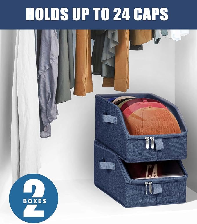 Livelab Hat Organizer for Baseball Caps, Hat Storage Holder Container for Closet Hold Hats with Clear Window, Hat Boxes for Home Storage | 1Pcs Blue
