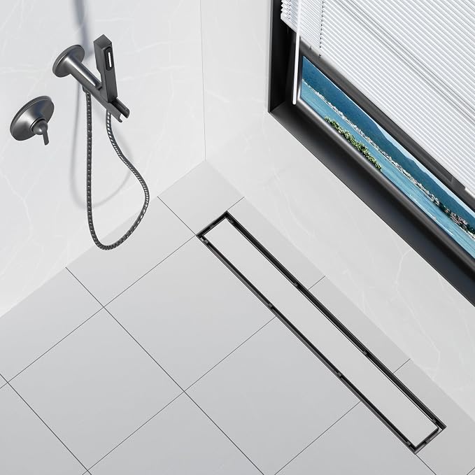 Neodrain 40 in Matte Black Linear Shower Drain- with 2-in-1 Flat & Tile Insert Cover, 304 Stainless Steel Rectangle Shower Floor Drain,Floor Shower Drain