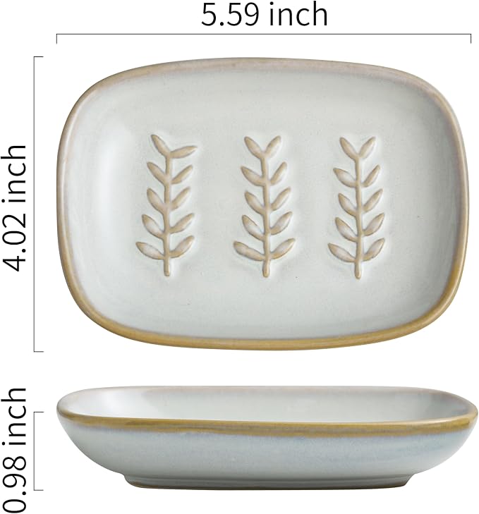 Miamolo Soap Dish Bar Cleaner Dish for Shower, Ceramic Soap Dishes for Large Soap Bar Shampoo or Sponge, Shower Soap Dish Soap Saver Tray for Bathroom Kitchen Sink, Easy to Clean (Pack of 2)