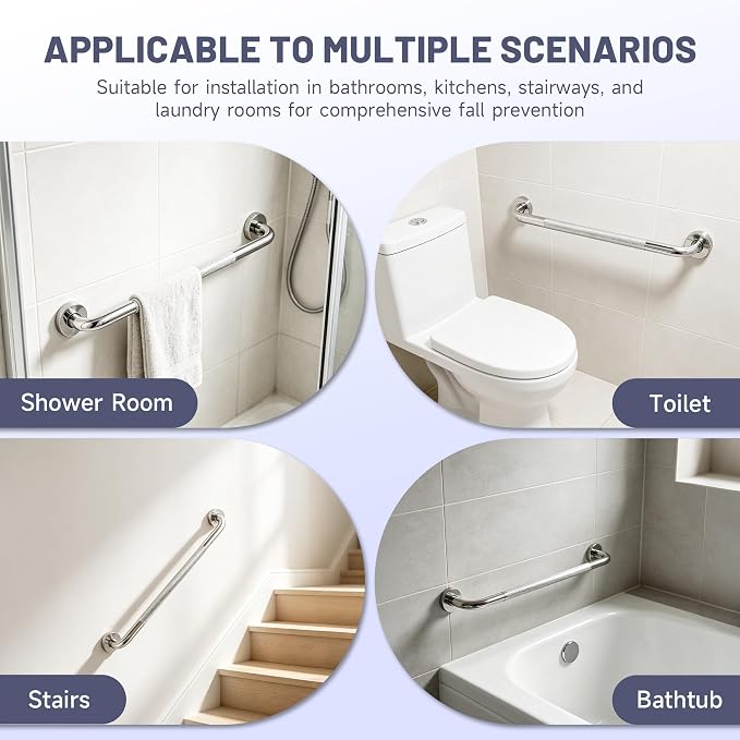 32 Inch Shower Grab Bar,XIANTHUS Chrome Anti Slip Safety Bars, 304 Stainless Steel Bathroom Handrail, Handicap Grab Bars for Wall, Shower Grip Handle for Seniors Elderly Injury Assist Bath (1.25" Dia)