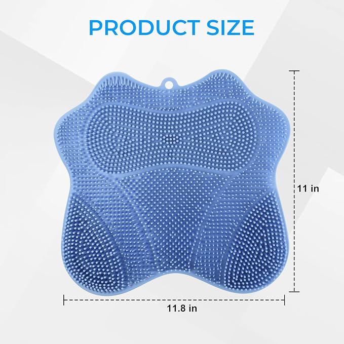 Silicone Foot Scrubber Mat for Shower Bath Foot and Back, Shower Feet Brush Pad with Wall-Mounted Suction Cups (Blue)