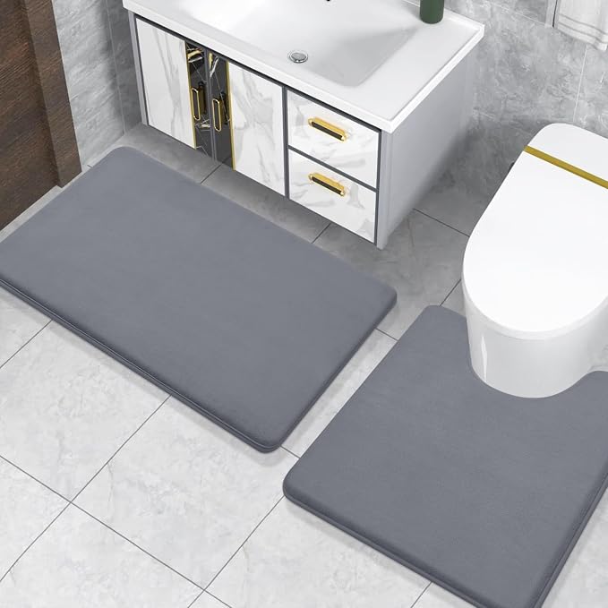 Smiry Memory Foam Toilet Rugs 24x20, Extra Soft Absorbent Bathroom Rugs | Dark Grey, Quick Dry Machine Washable Non-Slip Contour Bath Mat for Toilet