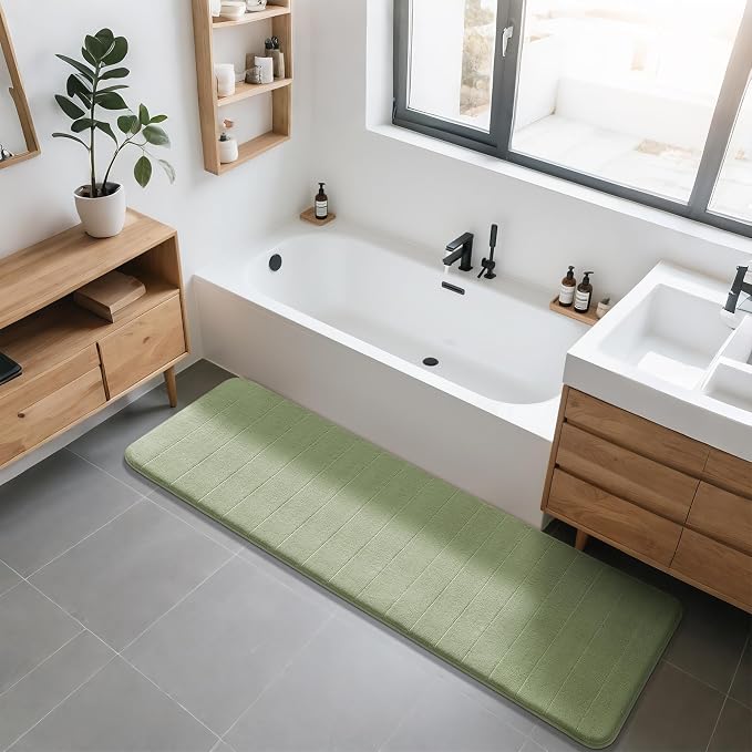 Yimobra Bathroom Runner Rugs 72"x24" Non Slip Washable Memory Foam Bath Mat, Super Soft Water Absorbent Hallway Carpet for Vanity Tub Shower, Sage Green