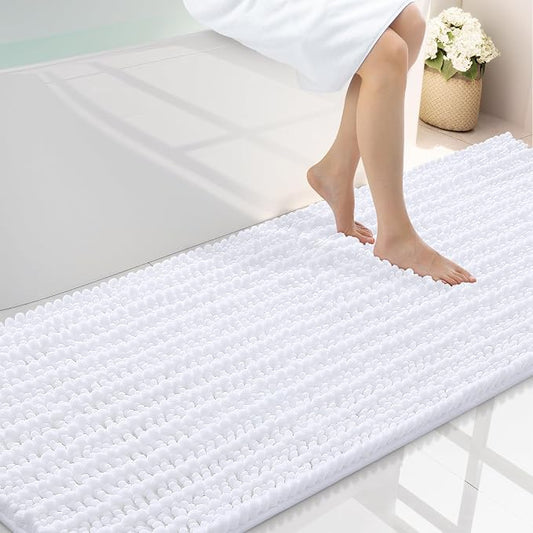 Smiry Bathroom Rugs 70X24, Extra Soft Rubber Backing Chenille Bath Mats | White Machine Washable Non Slip Quick Dry Bath Mats for Bathroom Floor, Tub, Shower, Home Decor Accessories