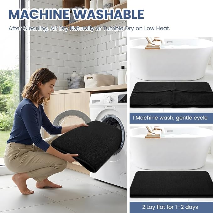 Smiry Memory Foam Bath Mat 47x24, Extra Soft Absorbent Bathroom Rugs | Black Quick Dry, Machine Washable Bath Mats for Bathroom, Shower, Tub and Home Decor Accessories