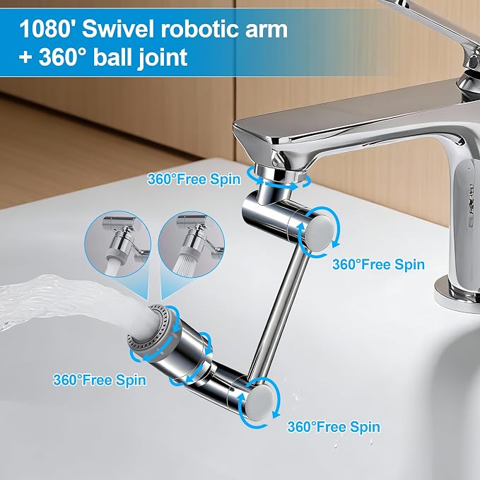 TIDYENDURE 1080° Rotating Faucet Extender, Swivel Faucets Aerator Extension, Faucets Adapter for Kitchen & Bathroom Sinks Features 2 Water Flow Modes Faucet with Built-in Filter Function