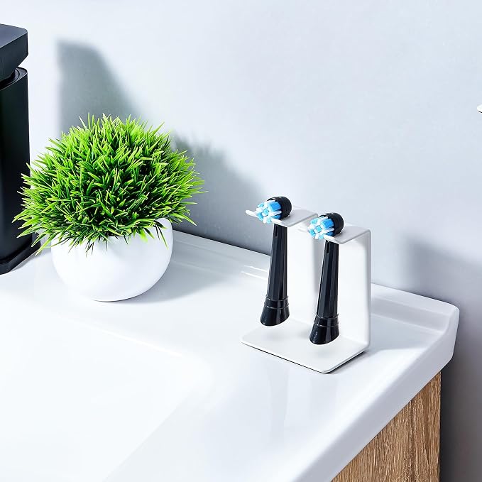 Electric Toothbrush Head Holder, Oukimly Toothbrush Holder Wall Mounted or Desktop, Metal Tooth Brush Holder, Shower Brush Head Holder, Electric Toothbrush Holder for Bathroom (White, Small)