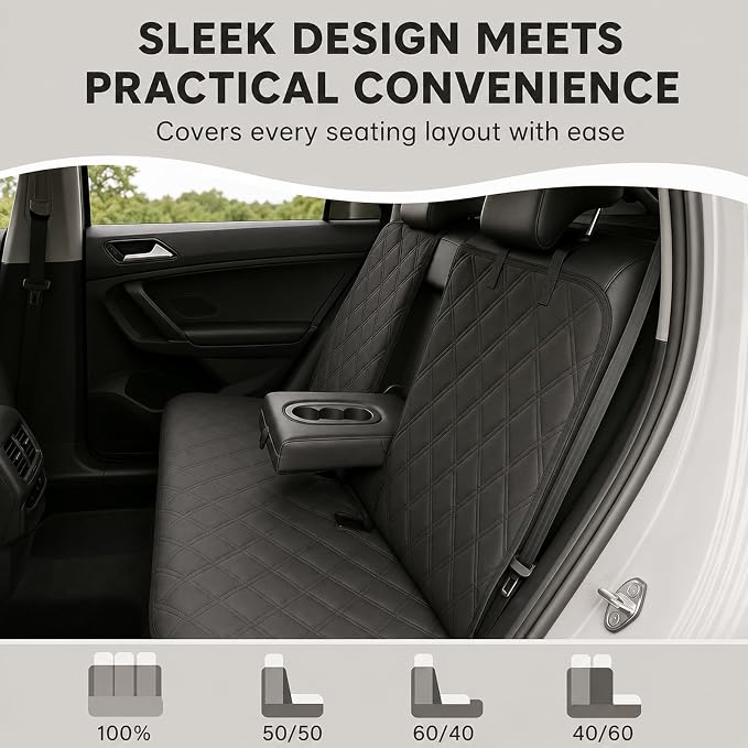 Dog Car Seat Protector, Back Seat Cover for Dogs, SUV & Car Seat Covers 62" | Fits large SUVs & full-size trucks; protects rear bench and car interior from pet hair, kid spills, baby boy mess and stains.