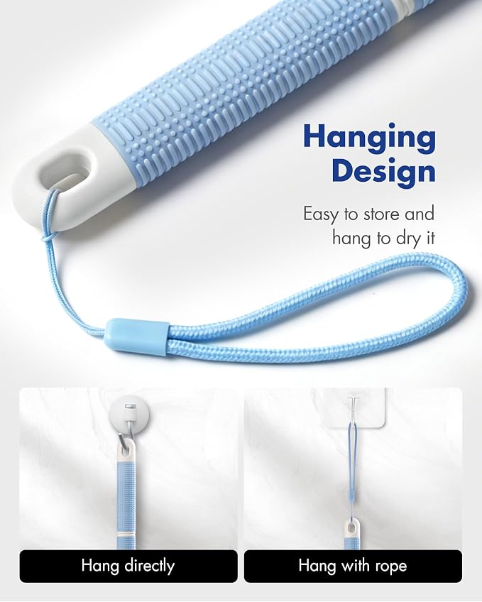 Back Scrubber Body Shower Brush: Anti Slip Long Handle Bath Brush with Stiff and Soft Bristles - Showering Exfoliator Wet or Dry Brushing for Women, Men, Elderly (Blue) (Pack of 2)