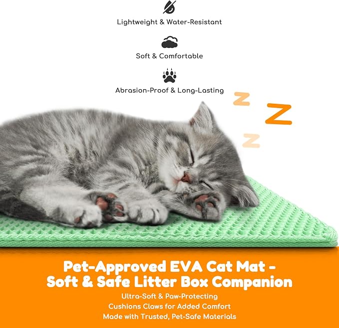 Cat Litter Mat 35"x24",Double Layer EVA Litterbox Mat Green | Extra Large Honeycomb, Waterproof & non-slip, Odor-free, easy clean, washable durable floor protector,scatter control