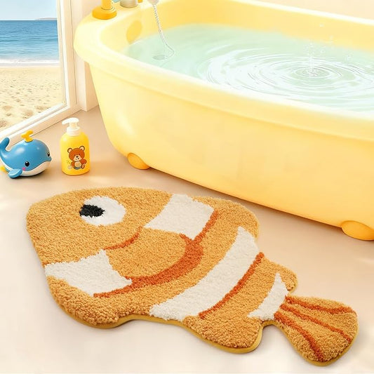 LUMI Cute Animal Bathroom Rugs, Plush Absorbent Bath Mats for Bathroom, Non-Slip Backing Washable Bath Mat, Ideal for Shower Sink Bathtub Room Decor, 24"x41", Clownfish