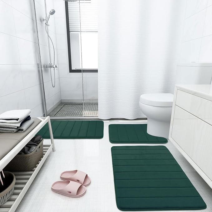 Buganda Memory Foam Bath Mat 35.4 x 24, Ultra Soft Absorbent Bathroom Rugs | Dark Green, Machine Washable Quick Dry Bath Mats for Bathroom Floor, Shower and Tub, Home Decor Accessories