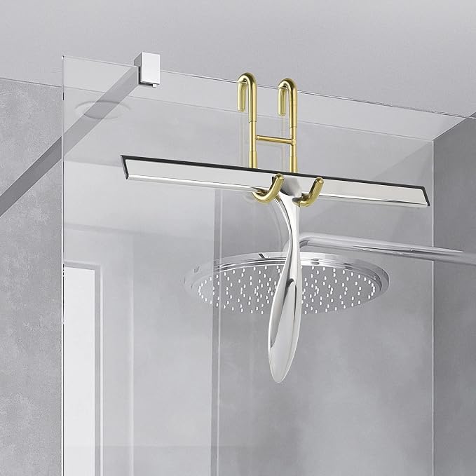Simtive Shower Door Hooks (3-Pack), Towel Hooks for Bathroom Frameless Glass Door, Shower Squeegee Hooks, Gold