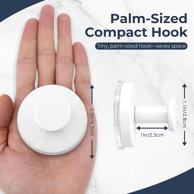 Large Suction Cup Hooks for Shower,Glass Window&Door,Mirror,Reusable Shower Hooks,No-Drill Removable Towel Hooks for Bathroom,4 Packs(Matte White)