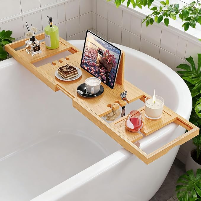 Bathtub Tray,Bath Tray for Tub,Bath Tub Tray Wood,Bath Caddy Tray for Bathtub,Bathtub Trays for Tub, As Gifts for Women Or House Warming Gifts New Home