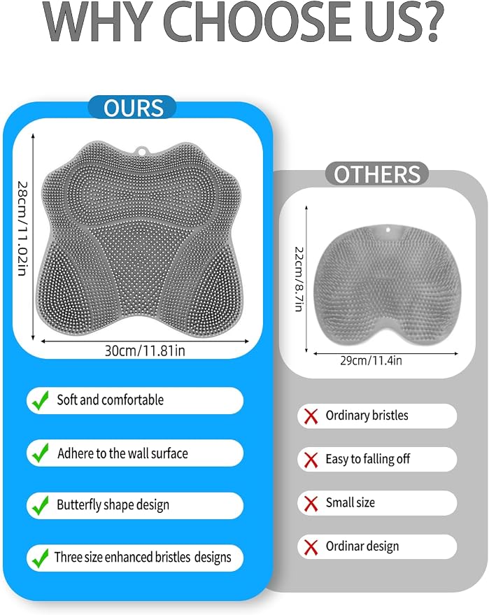 Shower Foot Scrubber Mat,Wall Mounted Back Scrubber Silicone Bath Massager Cushion Brush with Non-Slip Suction Cups,Foot Scrubber for Use in Shower for Improve Skin Exfoliation(Grey)