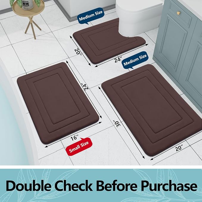 Arotive Memory Foam Bathroom Rug Mat 24x16, Ultra Soft and Absorbent Bath Mat, Machine Wash Dry, Comfortable Bath Rug Carpet for Bathroom Floor, Tub and Shower, Brown