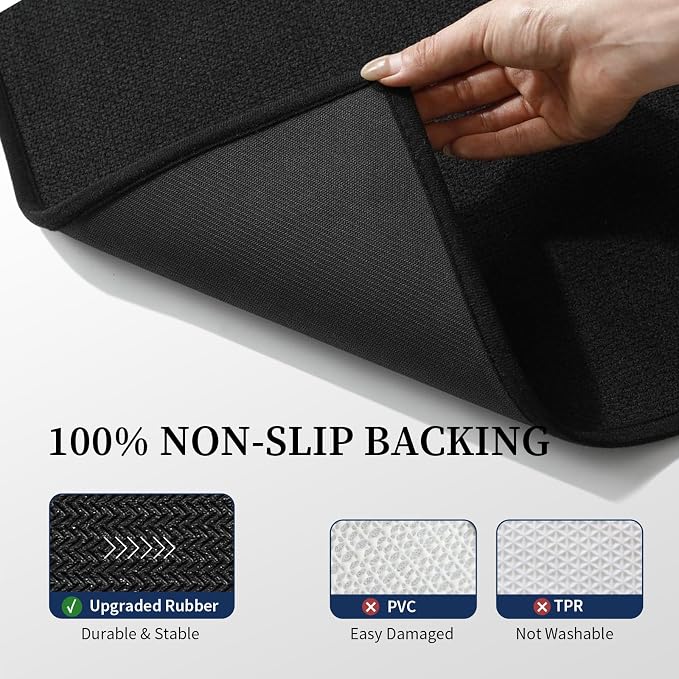 Black Bathroom Rugs Sets 2 Piece, Quick Dry Thin Bath Mat, Non Slip Absorbent Machine Washable, Bath Rugs for Bathtub Sink Home Decor (17"x24" + 17"x32")