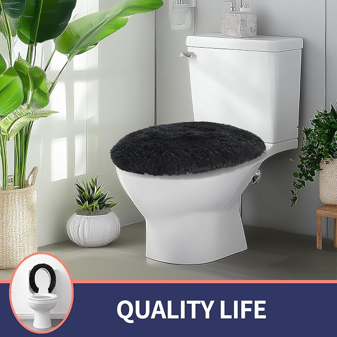 Soft Microfiber Toilet Seat Cover 17.5" x 15" Machine Washable | Solid Toilet Lid Cover Adjustable Rubber Backing Fits Most 16 -17.5" L x 14-16" W Round Oblong and Elongated Toilet Seat