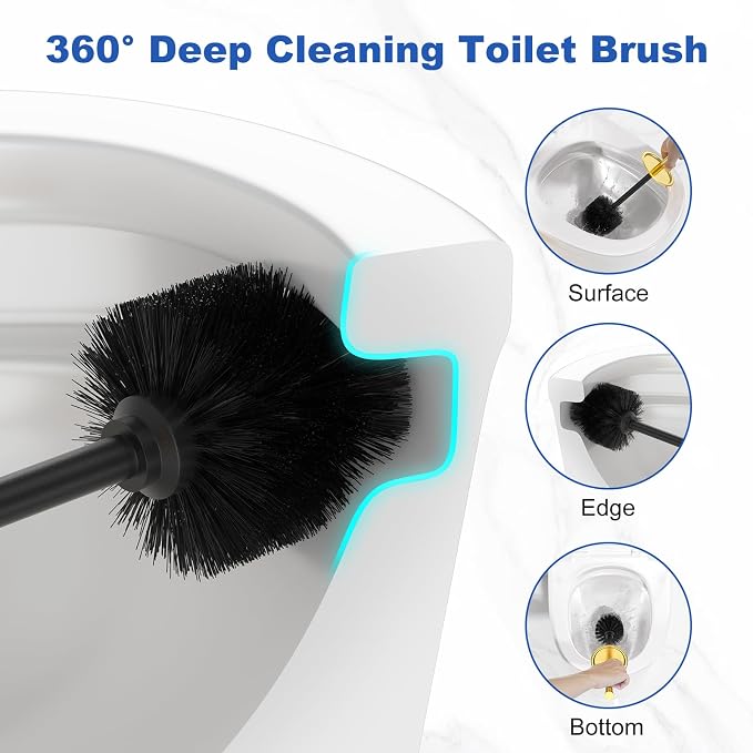 Toilet Brush and Holder Set：304 Stainless Steel Heavy Duty Toilet Bowl Brush，Removable Inner Bowl and Splash Protection，Bathroom Toilet Brush-Dense Bristles for Through Cleaning