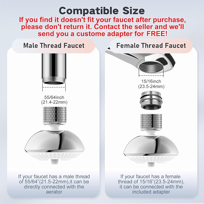Kitchen Faucet Sprayer Attachment, Anti-Splash 3-Mode Swivel Faucet Extender with Wide Spray Area, 360° Rotating Faucet Aerator, Faucet Head Replacement for Kitchen & Bathroom, 55/64'' Female Thread