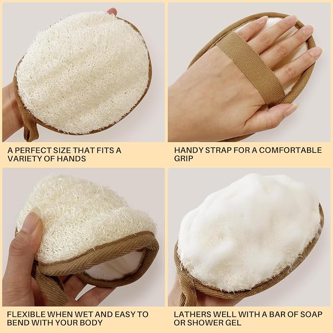 Exfoliating Body Scrubber (2 Pack), Body Exfoliator Scrubber, Exfoliating Sponge for Shower Bath, Shower Loofah Luffa Lufa with Handle, Dead Skin Exfoliator for Body Scrub, Men Women