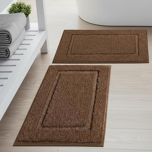 SHACOS Soft Microfiber Dark Brown Bathroom Rugs Sets 2 Pieces 32x20 inch | Absorbent Plush Bath Rugs, Non Slip Washable Shaggy Bath Mats, Fluffy Bathroom Runner Floor Mats Shower Rug