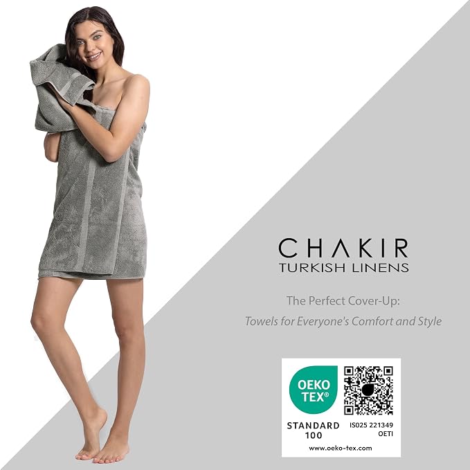 Chakir Turkish Linens 100% Cotton 6-Piece Towel Set, Gray | 100% cotton 6-pc set, OEKO-TEX certified: 2 bath 27x54, 2 hand 16x30, 2 washcloths 13x13