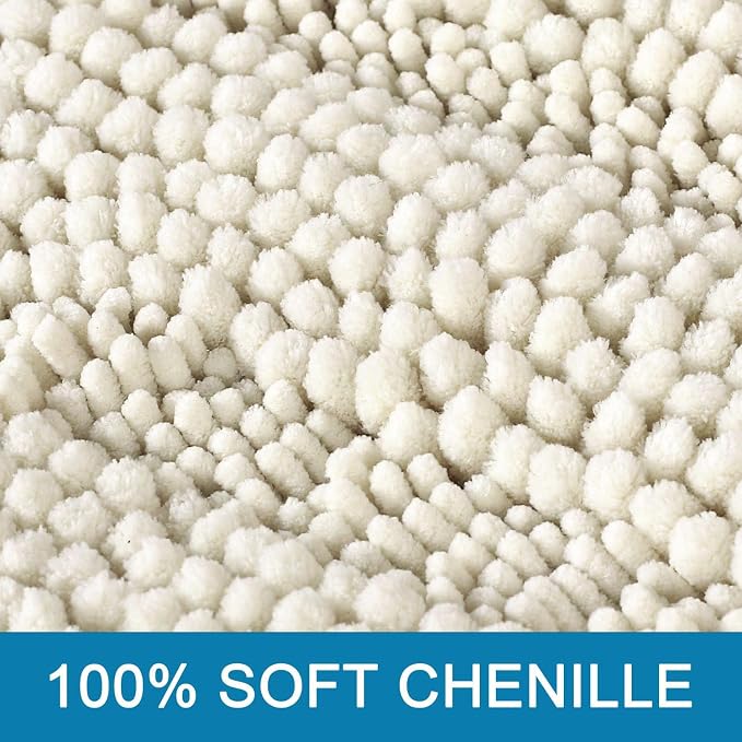 H.VERSAILTEX Bath Rugs for Bathroom Non Slip Bath Mats Extra Thick Chenille Striped Rug 20" x 32" Absorbent Non Skid Fluffy Soft Shaggy Washable Dry Fast Plush Mat for Indoor, Bath Room, Tub - Cream