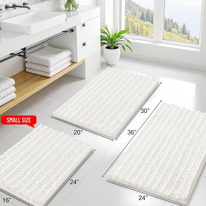 Smiry Bathroom Rugs 47X20, Extra Soft Rubber Backing Chenille Bath Mats | Ivory Machine Washable Non Slip Quick Dry Bath Mats for Bathroom Floor, Tub, Shower, Home Decor Accessories