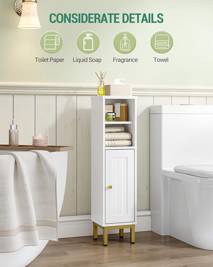 Hzuaneri Bathroom Storage Cabinet, Corner Floor Cabinet with Shelves, Customized Door Opening Direction, Bathroom Organizer with Adjustable Shelf for Kitchen, Living, Toilet Paper Holder, White