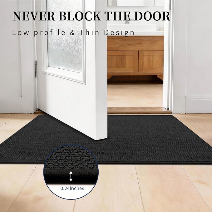 Black Bathroom Rugs Sets 2 Piece, Quick Dry Thin Bath Mat, Non Slip Absorbent Machine Washable, Bath Rugs for Bathtub Sink Home Decor (17"x24" + 17"x32")