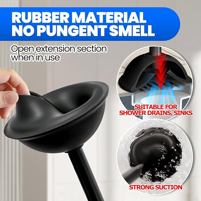 2Pack 2 in 1 Toilet Brush and Plunger Set, Extended Handle Plunger,Toilet Bowl Brush Plunger Set,Bathroom Cleaning Tools,Cleaning Brush,Toilet Brush Plunger Combo(Bright Black) | Heavy Duty Rubber Toilet Bowl Cleaner, Apartment Must Haves Bathroom Deco...