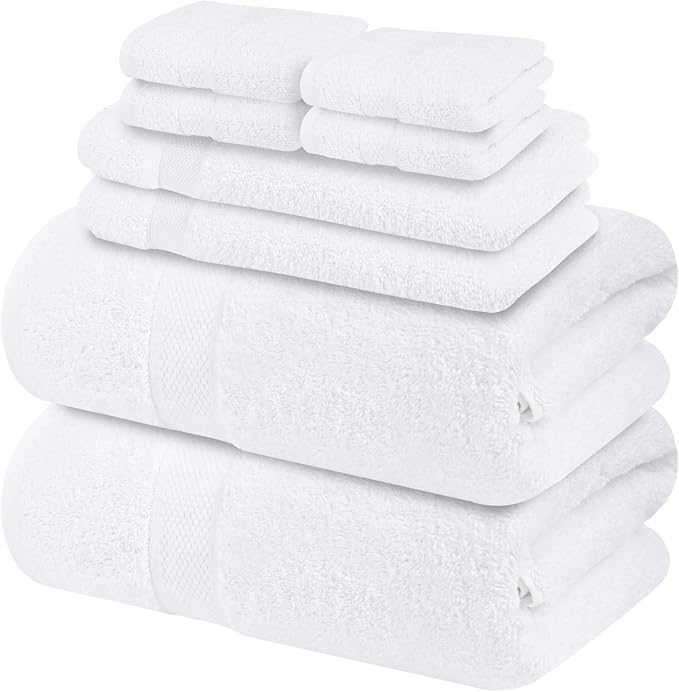 Infinitee Xclusives 100% Cotton Bath Towel Set – 8 Piece Bathroom Towel Set | (2 Bath Towels, 2 Hand Towels, 4 Washcloths) – Soft & Absorbent Towels for Bathroom - Gym, Shower, Spa & Hotel Use