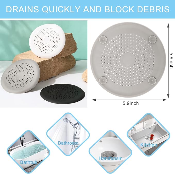 6-Pack Drain Hair Catcher Durable Silicone Hair Stopper Shower Drain Covers Easy to Install and Clean Suit for Bathroom Bathtub and Kitchen