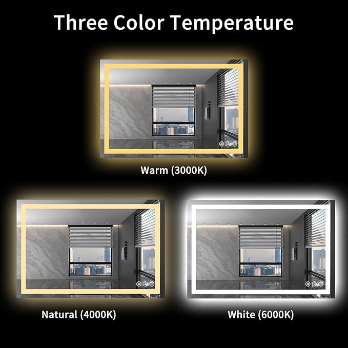 LOAAO 40"X32" LED Bathroom Mirror with Lights, UL Listed | Anti-Fog, Dimmable, 3 Color Temperature, Backlit + Front Lit, Memory Function, Tempered Glass